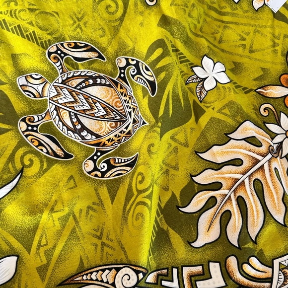 VINTAGE 70s Handmade Hawaiian Polynesian Sea Turtle Print Green Maxi Skirt M/L - Picture 5 of 8